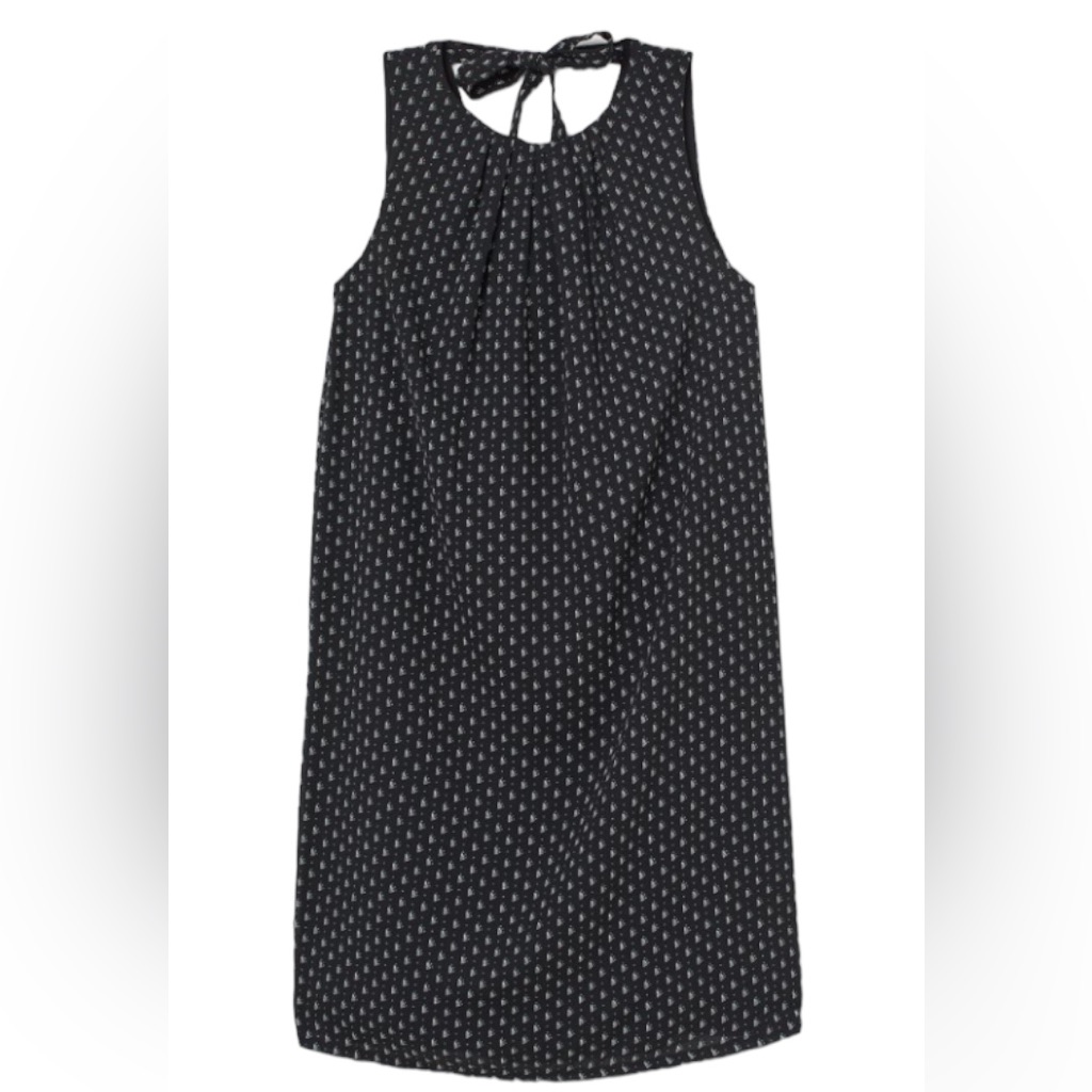 H&M Shift Dress Black 12 White Sheer Overlay Knee Length Sleeveless Sz 12